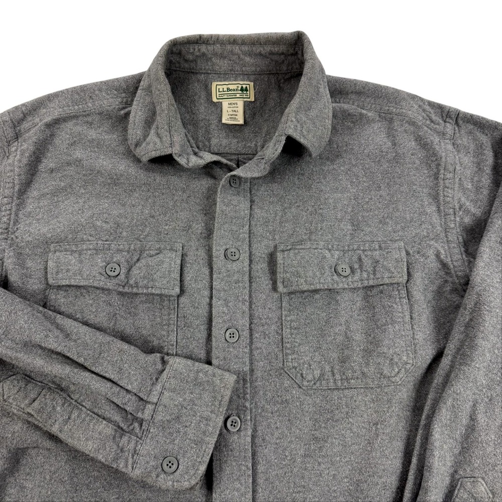 LL Bean Chamois Shirt Mens LT Tall Gray Flannel Workwear Outdoor Hiking Camping